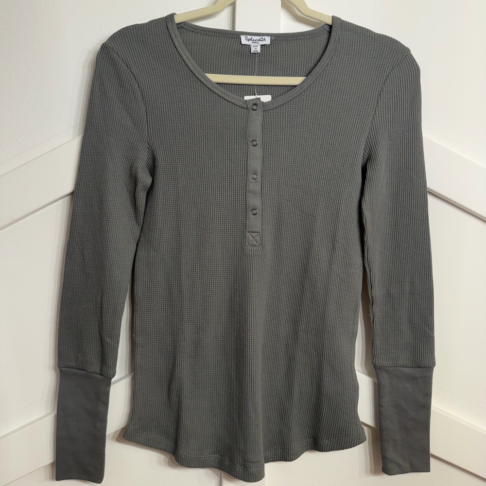 Splendid Army Green Long Sleeve Henley Top